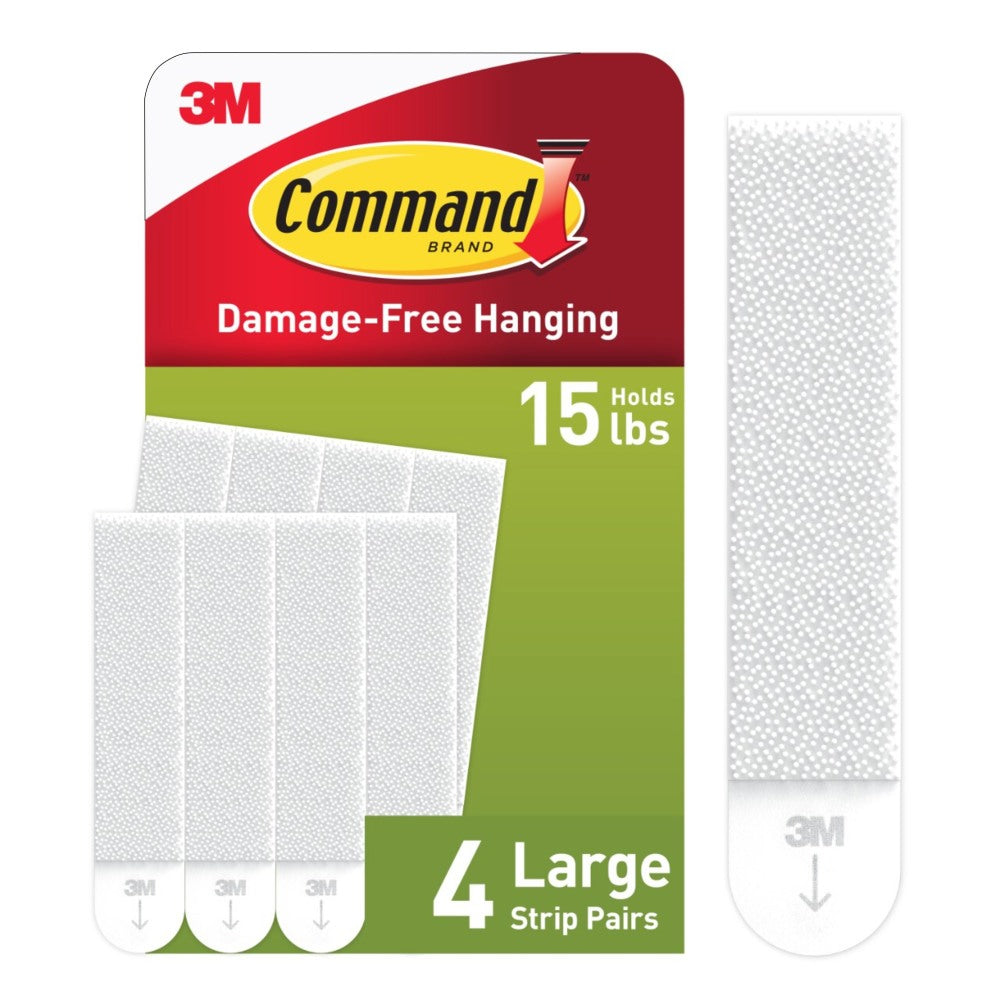 Command Large Picture Hanging Strips, 4 White Adhesive Strip Pairs (8 Strips), Damage Free Hanging Picture Hangers, No Tools Wall Hanging