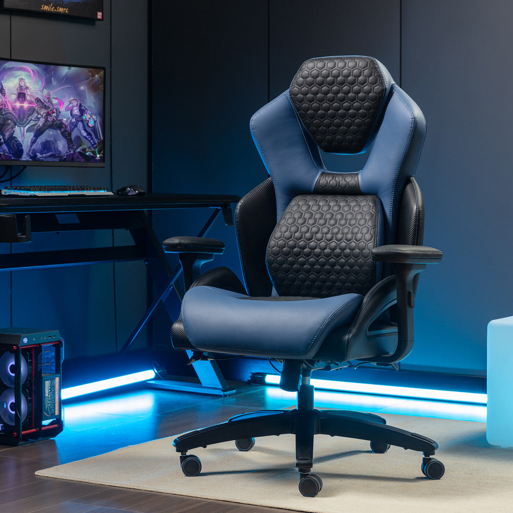 Shaquille O'Neal Sciron Big & Tall Ergonomic High-Back Vegan Leather Executive Gaming Office Chair, Black/Blue