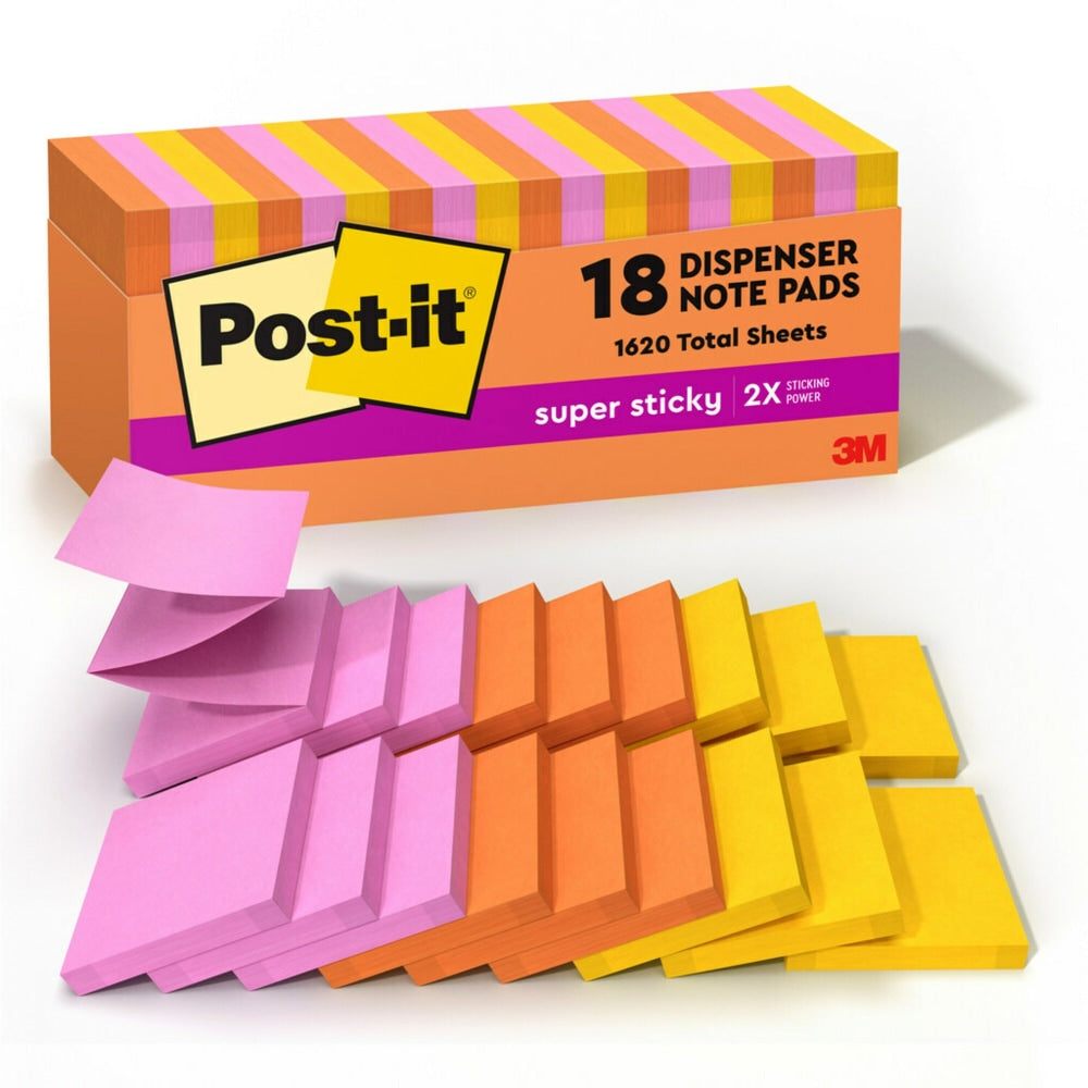 Post-it Super Sticky Pop Up Notes, 3 x 3 in, 18 Sticky Note Pads, 90 Sheets/Pad, 2X the Sticking Power, School Supplies, Energy Boost