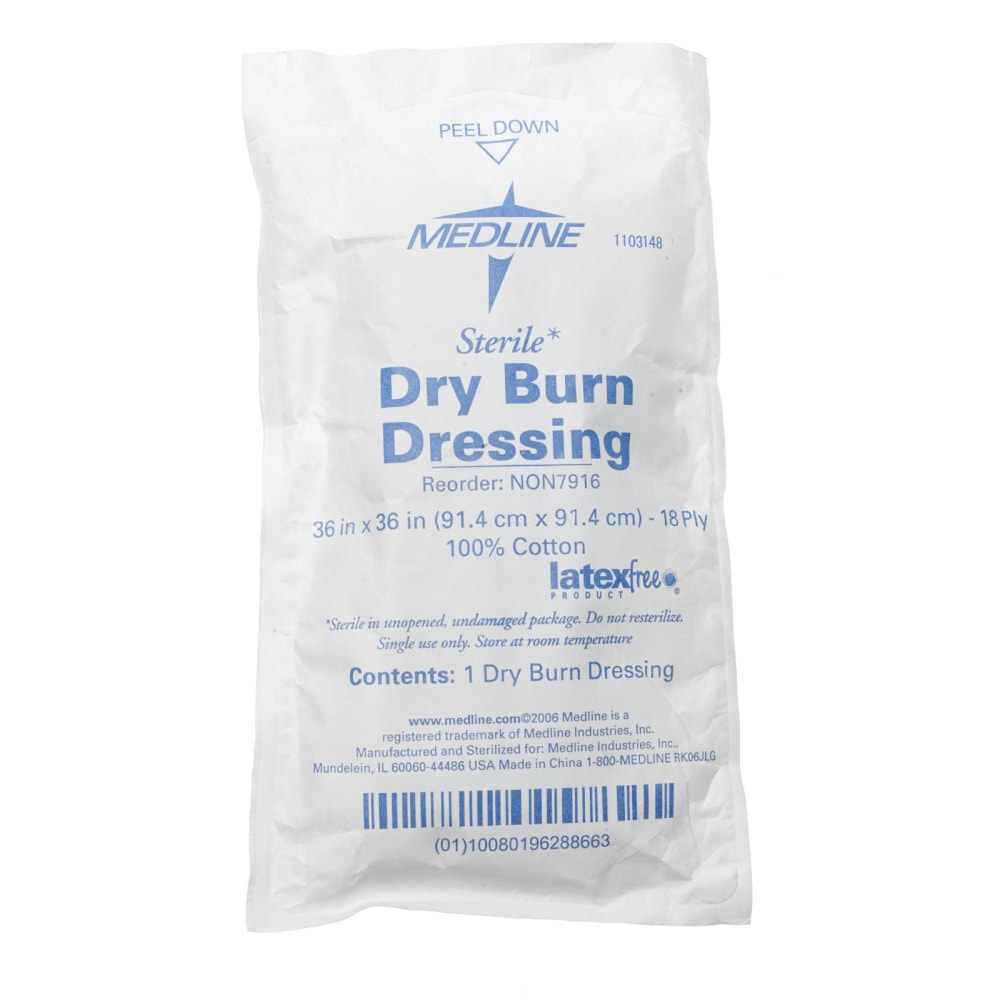 Medline Sterile Burn Dressings, 18-Ply, 36in x 36in, White, Pack Of 20