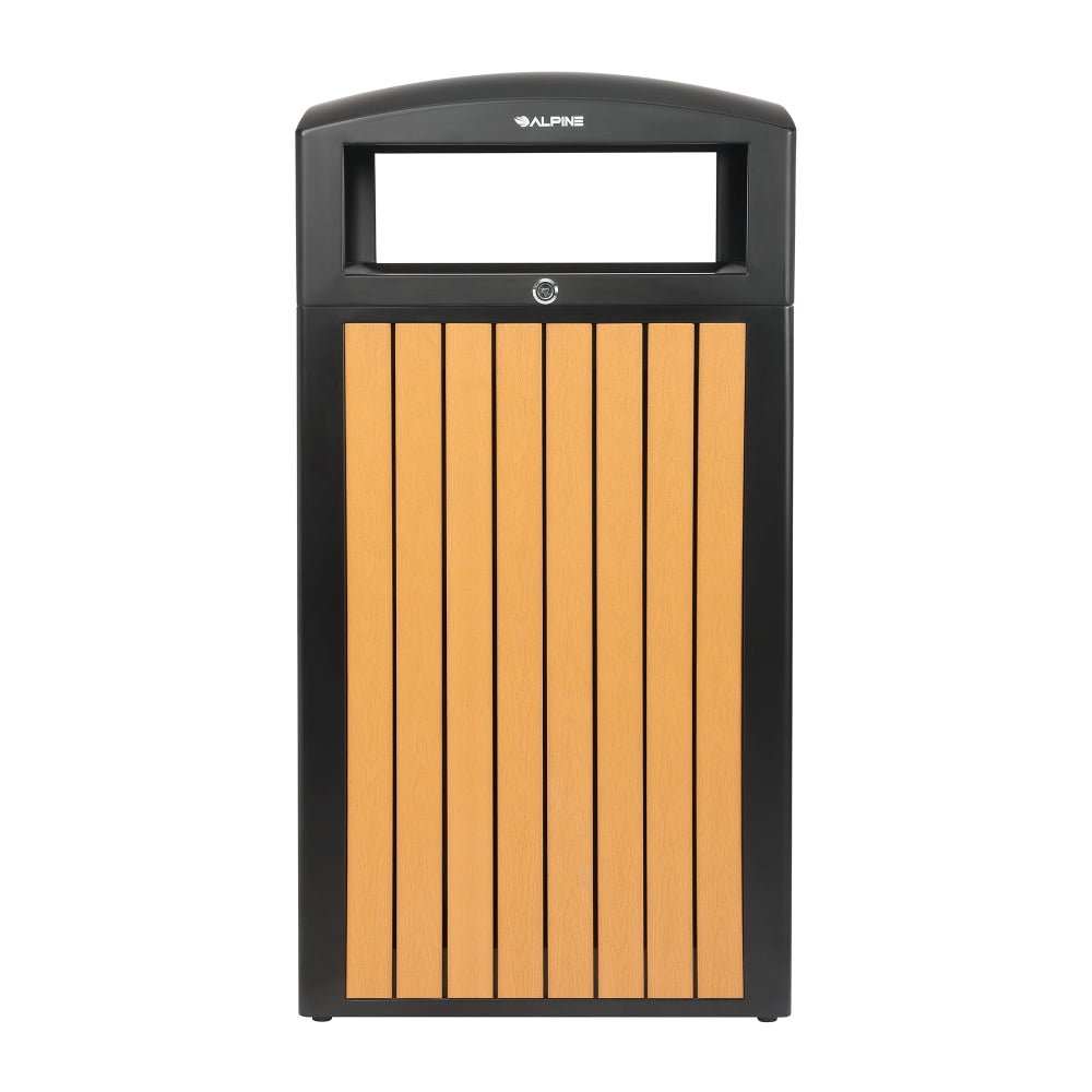 Alpine Slatted Plastic Panel Outdoor Trash Can, 40 Gallon, 40-15/16inH x 21-5/16inW x 21-5/16inD, Cedar