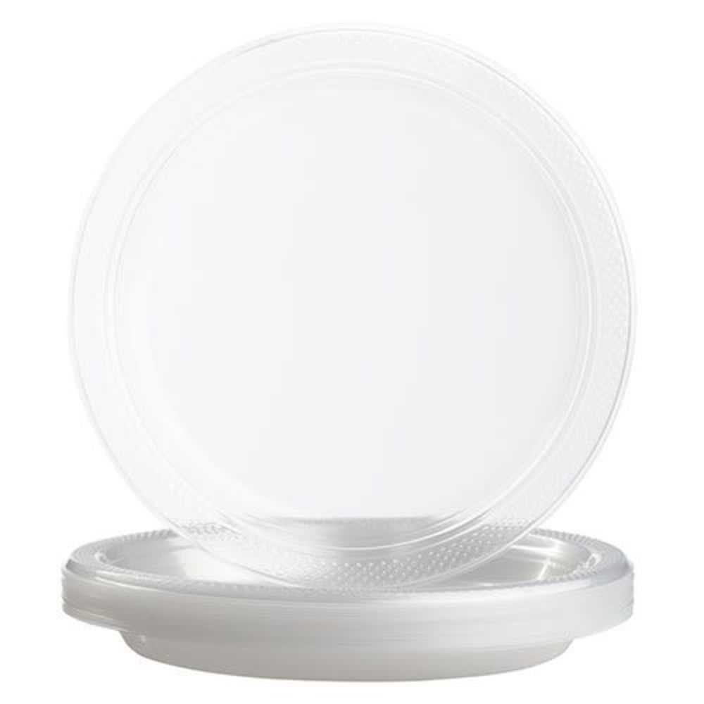 JAM PAPER Round Plastic Party Plates, Medium, 9 inch, Clear, 20/Pack