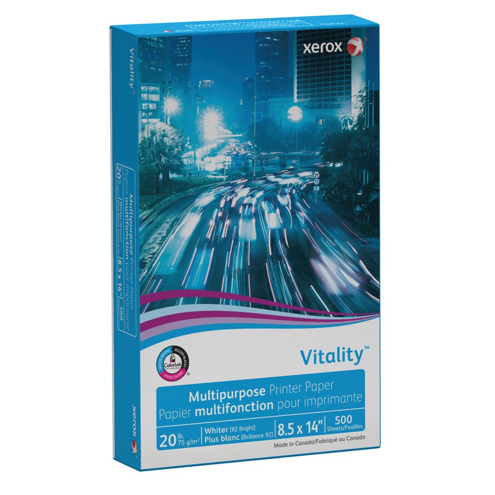 Xerox Vitality Multi-Use Printer & Copy Paper, 1 Ream, White, Legal (8.5in x 14in), 500 Sheets Per Ream, 20 Lb, 92 Brightness, FSC Certified