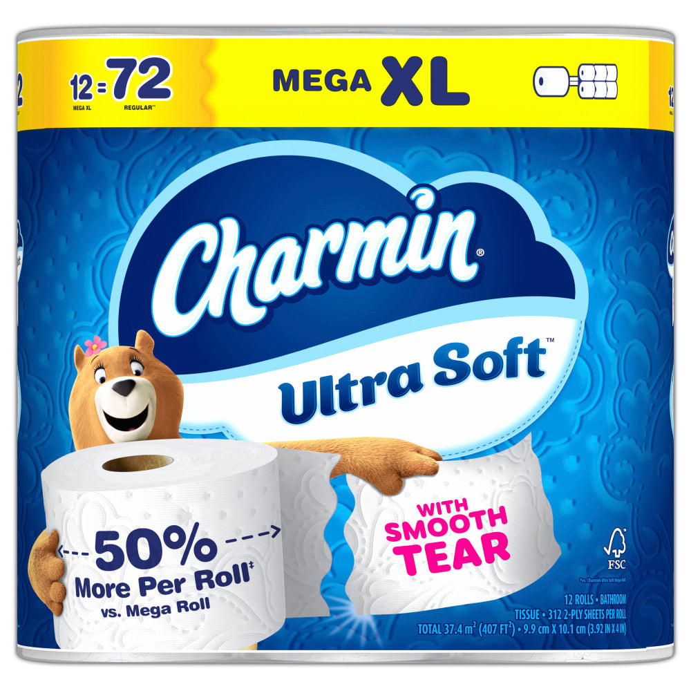 Charmin Ultra Soft 2-Ply Toilet Paper, 104ft, White, 12 Mega XL Rolls Per Pack, Case Of 4 Packs