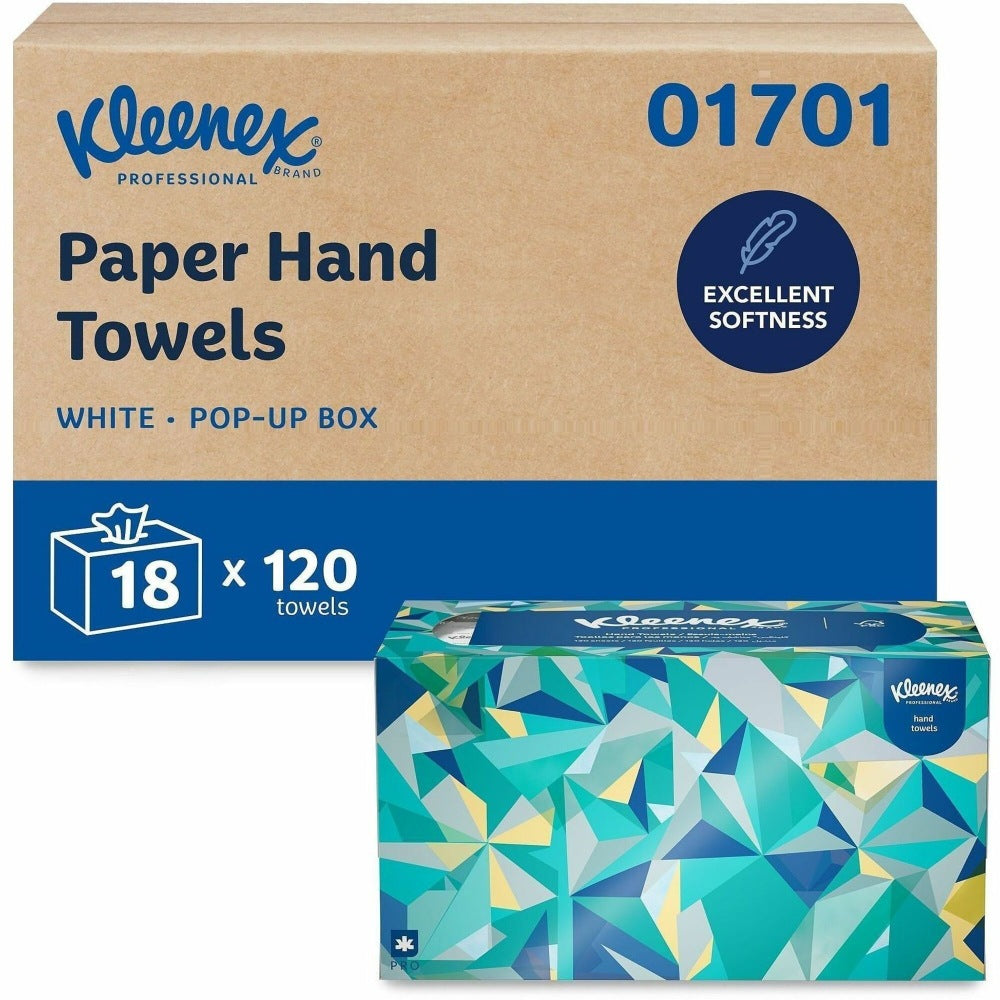 Kleenex1-Ply Hand Towels in a Pop-Up Box, 120 Sheets Per Box, Pack Of 18 Boxes