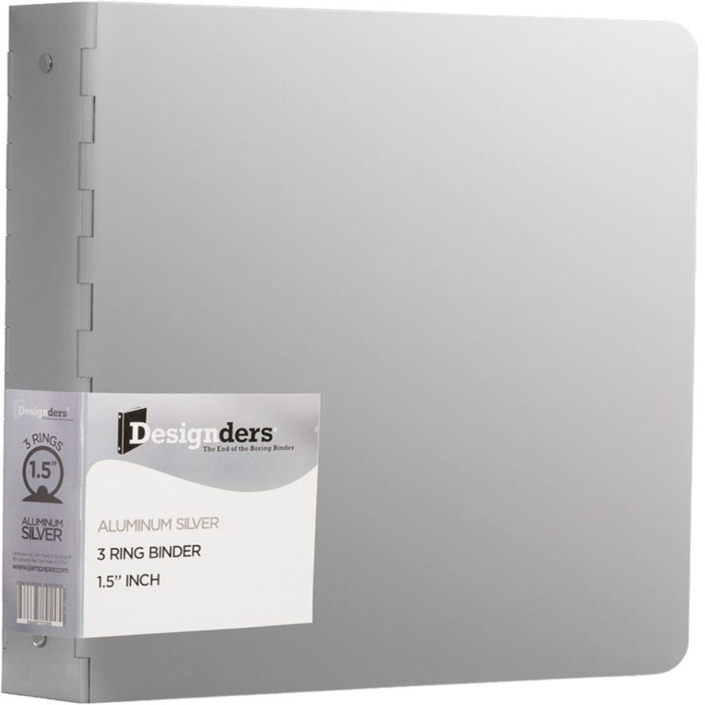 JAM PAPER 3 Ring Aluminum Binder, 1.5 inch, Silver, Sold Individually