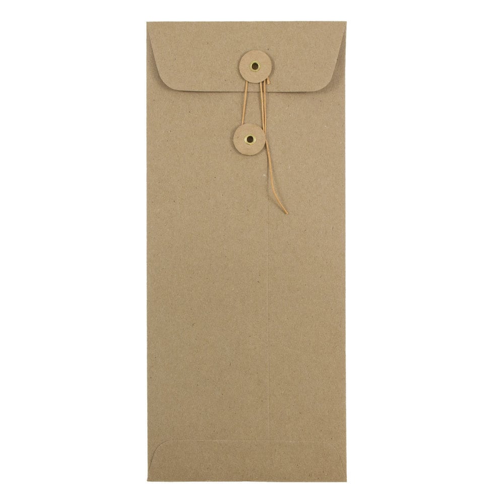 JAM Paper Policy #10 Envelopes, Button & String Closure, 100% Recycled, Brown, Pack Of 25