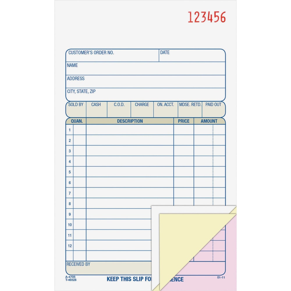 Adams Carbonless 3-part Sales Order Books - 50/Pack - 3 Part - Carbonless Copy - 4.18inx7.18in Sheet Size - White, Canary, Pink - Assorted Sheet(s)