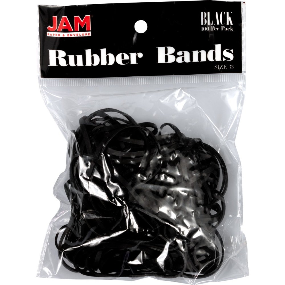 JAM Paper Rubber Bands, Size 33, Black, Bag Of 100 Rubber Bands
