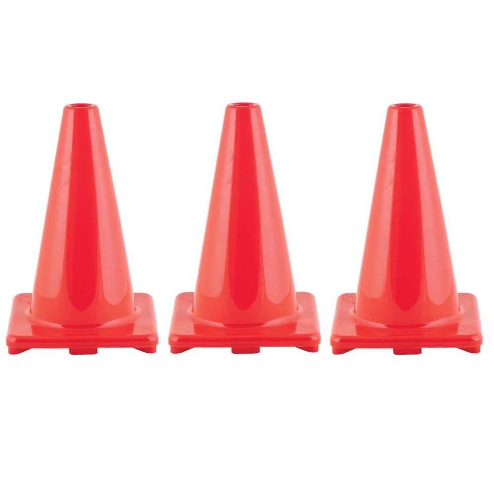 Champion Sports Hi-Visibility Flexible Vinyl Cones, 8in x 12in, Orange, Pack Of 3 Cones