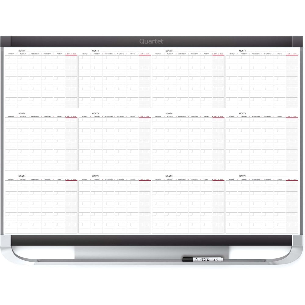 Quartet Prestige 2 Magnetic Dry-Erase 12 Month Calendar Board, 36in x 24in, Total Erase Surface