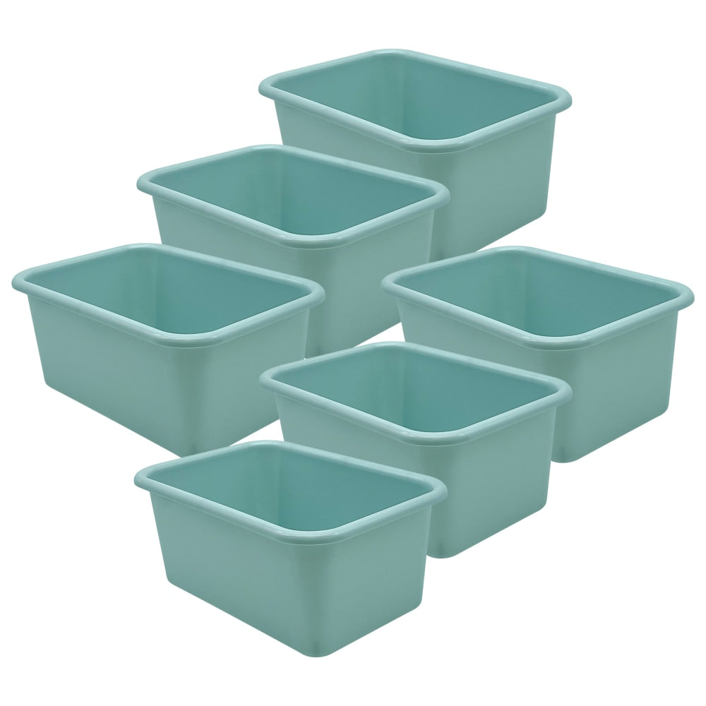Teacher Created Resources Small Plastic Storage Bins, 5inH x 7-3/4inW x 11-3/8inD, Calming Blue, Pack Of 6 Bins