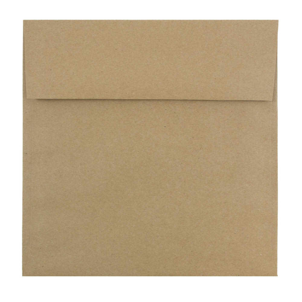JAM Paper Square Invitation Envelopes 8 1/2in x 8 1/2in, Gummed Seal, 100% Recycled, Brown Kraft Paper Bag, Pack Of 25