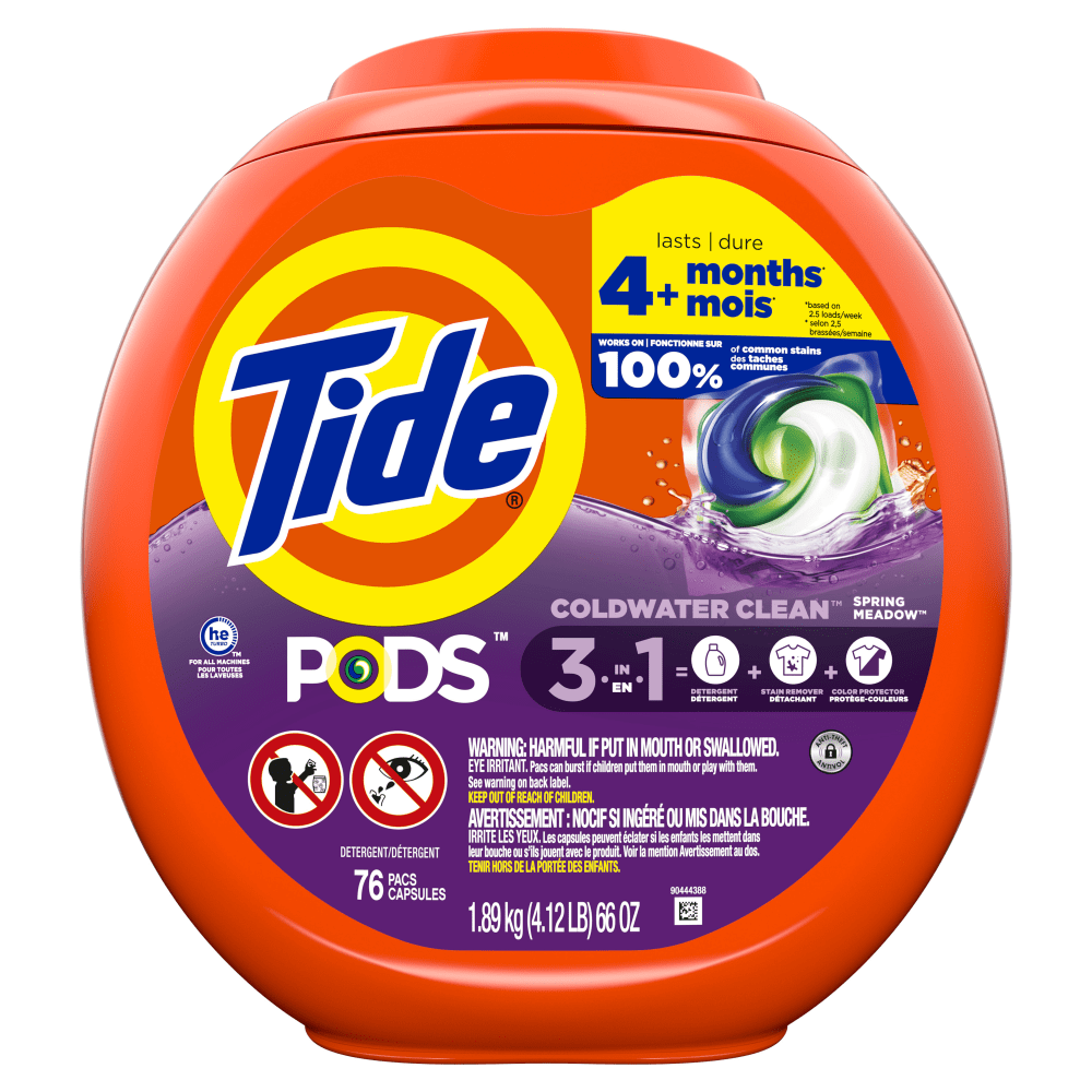 Tide PODS Liquid Laundry Detergent Soap Pacs, Spring Meadow Scent, 66 Oz, 76 Pacs Per Container, Case Of 4 Containers