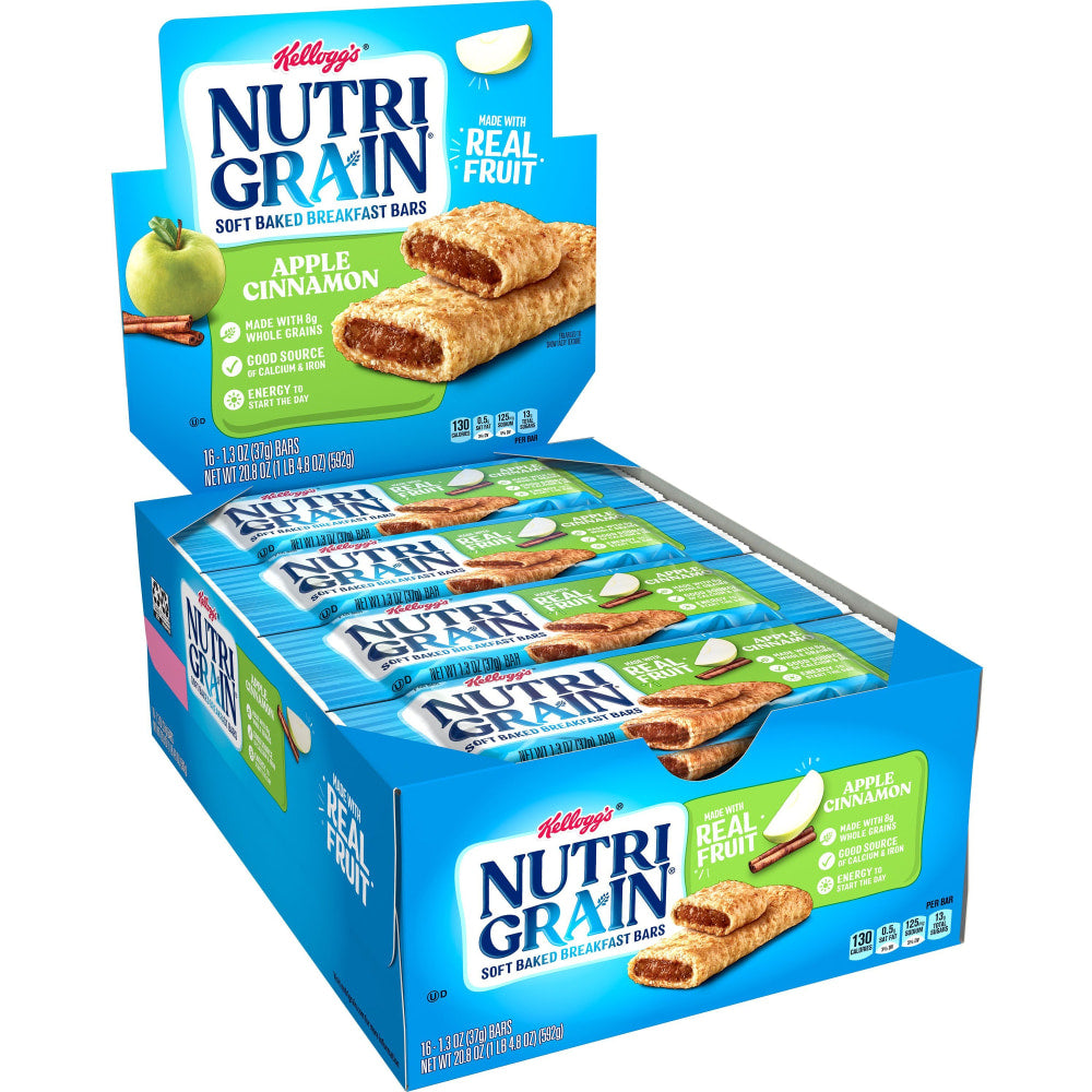 Kelloggs Nutri-Grain Bars, Apple Cinnamon, 1.3 Oz, Box Of 16