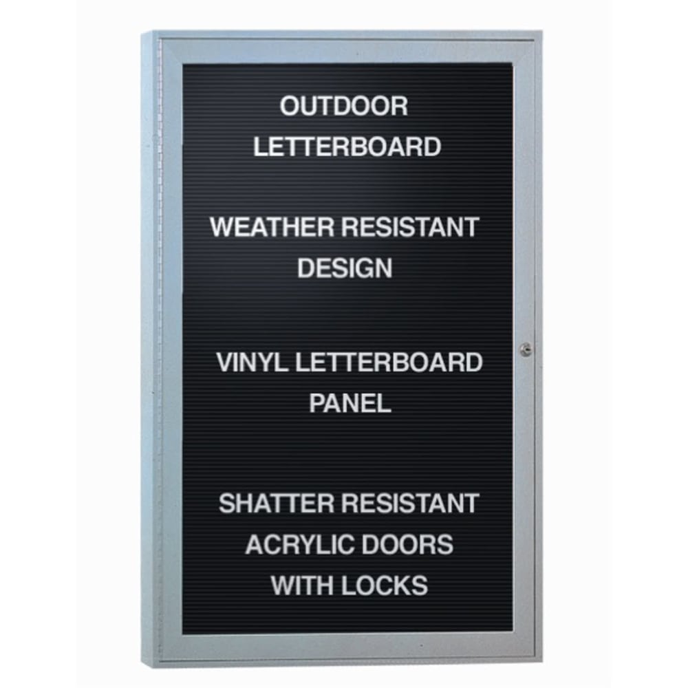 Ghent Traditional Enclosed Changeable Vinyl Letterboard, 36in x 30in, Black, Satin Aluminum Frame