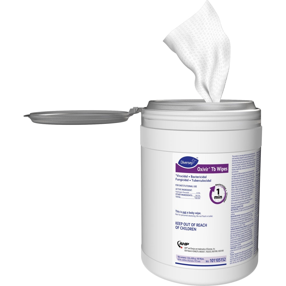 Diversey Oxivir Tb Disinfectant Cleaner Wipes, Ready-To-Use, 28.80 oz, 160 Wipes, 4 Per Carton - 101105152