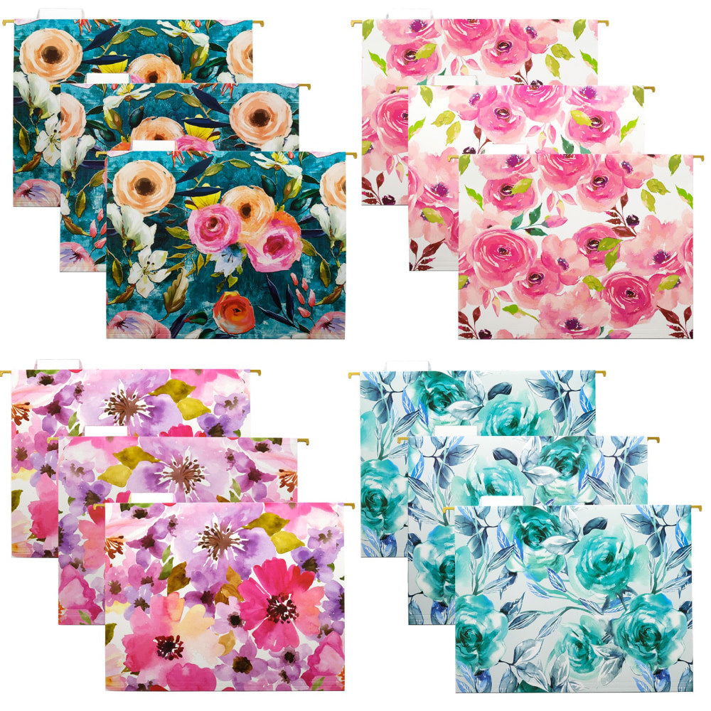 Global Deluxe Designer Printed Hanging File Folders, 1/5 Cut, Letter Size, Floral, Pack Of 12 Folders