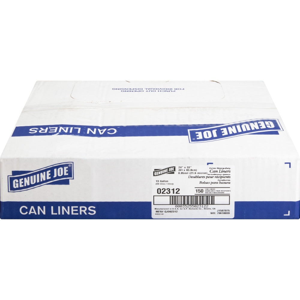 Genuine Joe 75% Recycled Heavy-Duty Contractor Trash Bags,  0.8 mil, 13 Gallons, 24in x 31in, White, Box Of 150