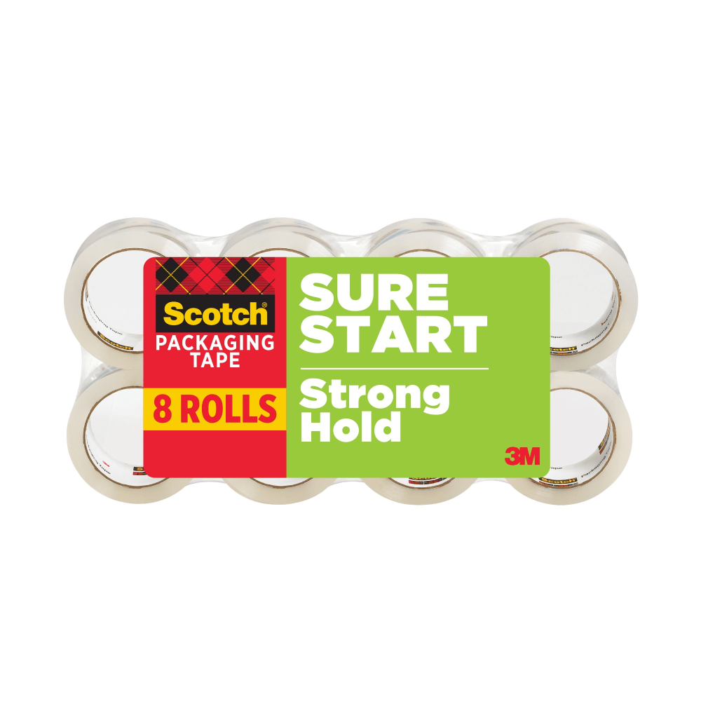 Scotch Sure Start Shipping Packaging Tape, 1.88 in x 54.6 yd, 8 Tape Rolls, Quiet Unwind and Easy Start, Packaging Tape for Shipping and Moving