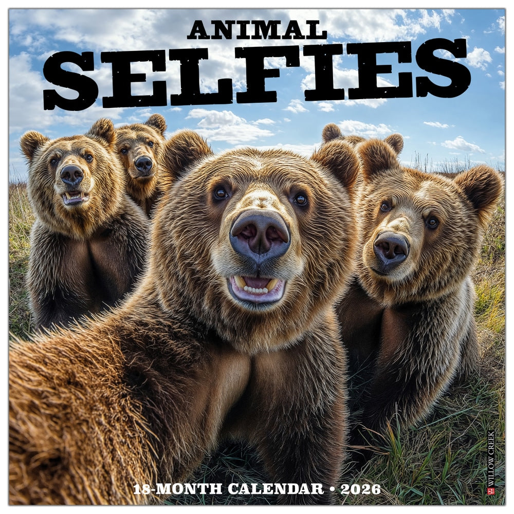 2026 Willow Creek Press Animals Monthly Wall Calendar, 12in x 12in, Animal Selfies, January To December, 49884