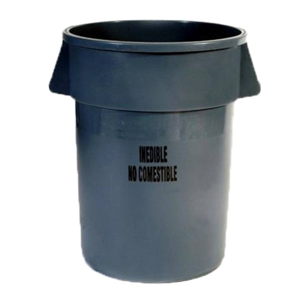 Rubbermaid BRUTE Round Plastic Trash Can With Inedible Label, 44 Gallons, Gray