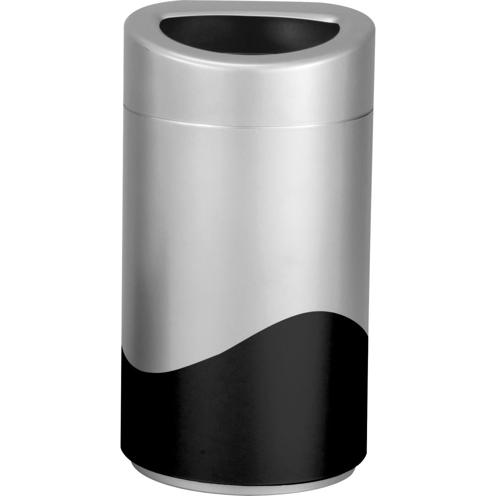 Safco Open Top Receptacle, 14 gal Capacity, Oval, Powder Coated, 29inH x 16inW x 16inD, Steel, Vinyl, Silver, Black