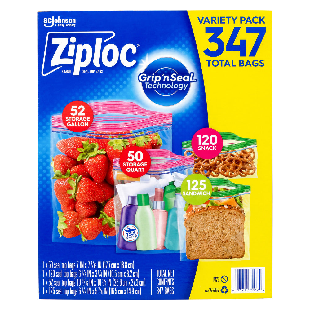 Ziploc Storage Bag Variety Pack, 3-3/16in x 6-1/2in, Clear, Pack Of 347 Bags