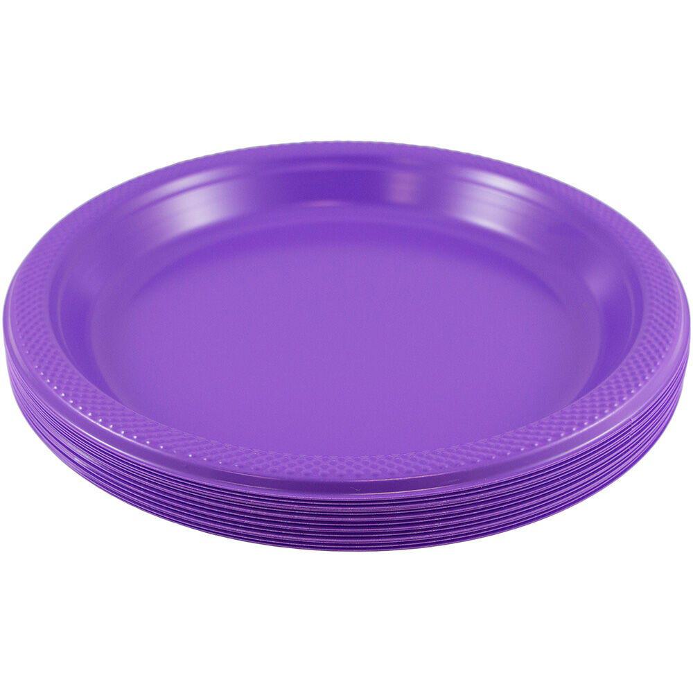 JAM PAPER Round Plastic Party Plates, Medium, 9 inch, Purple, 20/Pack