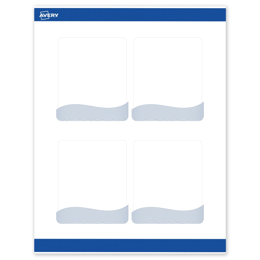 Avery Printable Labels With Sure Feed Technology, S00-ETY, Rectangle, 4in x 3-1/3in, Matte White With Preprinted Blue Waves Design, Pack Of 40