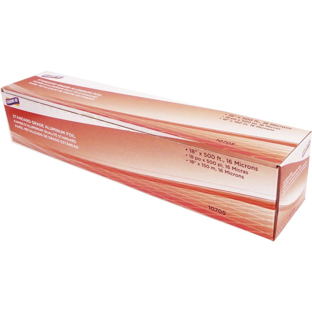 Genuine Joe Standard Grade Aluminum Foil - 18in Width x 500 ft Length - Pliable, Disposable - Aluminum Foil - Silver - 1 Each