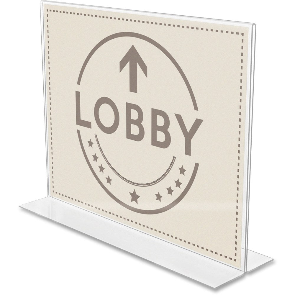 Deflecto Anti-Glare Double-sided Sign Holder, Landscape, 8.7inH x 11.1inW x 3.3inD, Acrylic, Clear, 879301