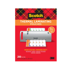 Scotch Thermal Laminating Pouches, 8.9in x 11.4in, 200 Laminating Sheets, 3 mil., Fits Letter Size, 200/Pack