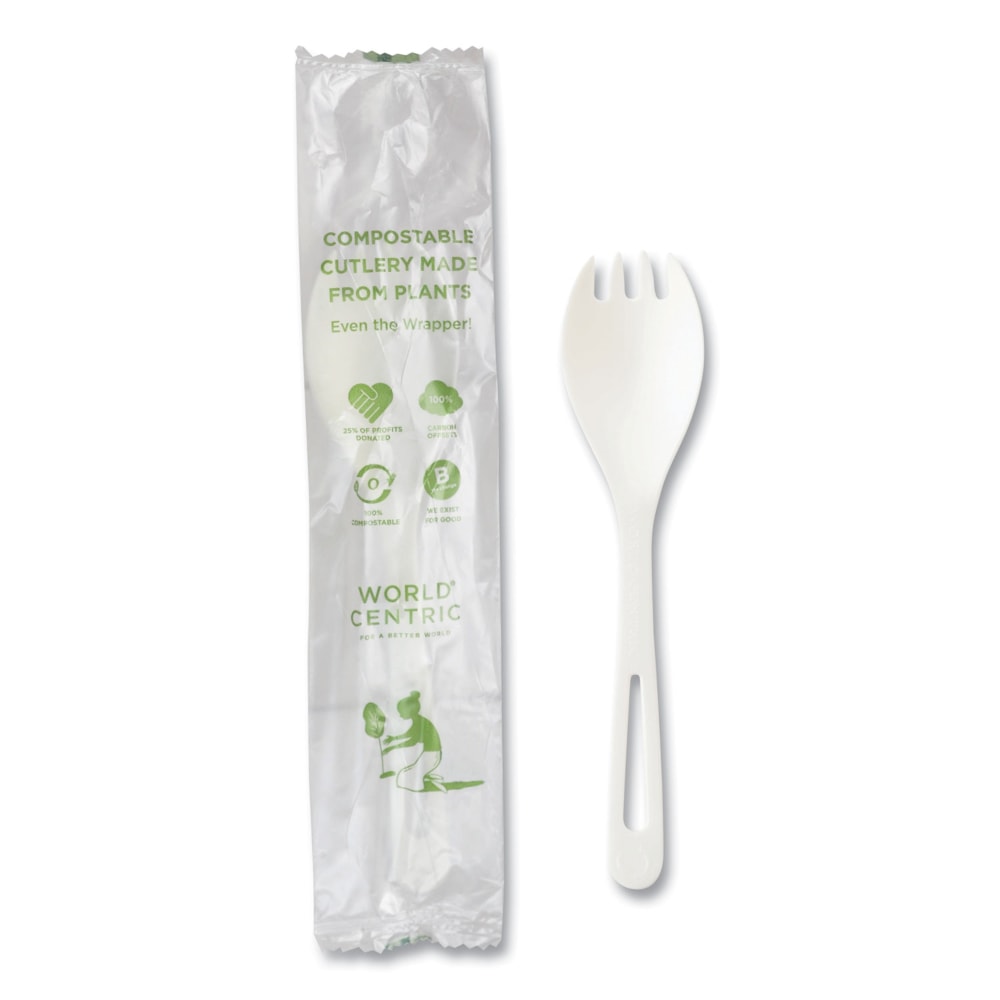 World Centric TPLA Cutlery, Spork, 6in, White, Carton Of 750 Pieces