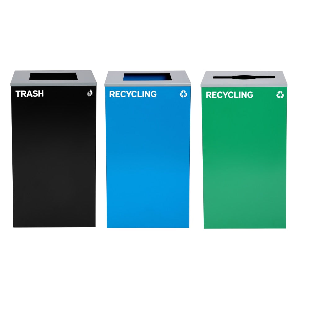 Alpine Industries Stainless-Steel Open Top Mixed Recycling And Trash Can Set, 29 Gallons, Black/Blue/Green - ALP4450-BLK-KIT21
