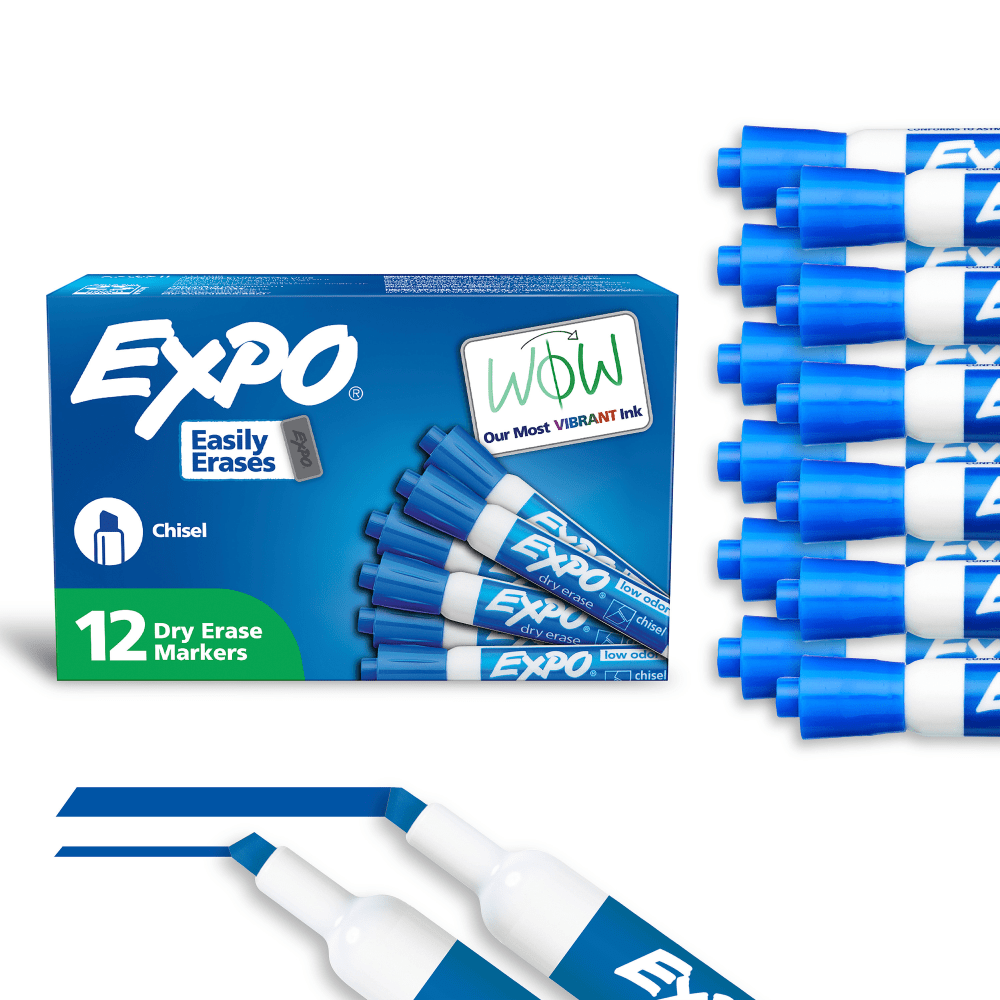 EXPO Low-Odor Dry-Erase Markers, Chisel Point, Blue, Pack Of 12