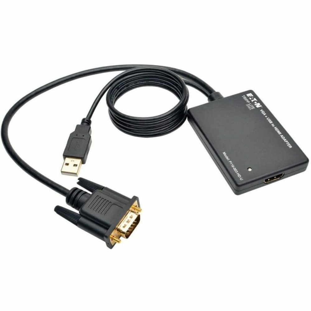 Eaton Tripp Lite Series VGA to HDMI Active Adapter Cable with Audio and USB Power (M/F), 1080p, 6 in. (15.2 cm), P116003HDU