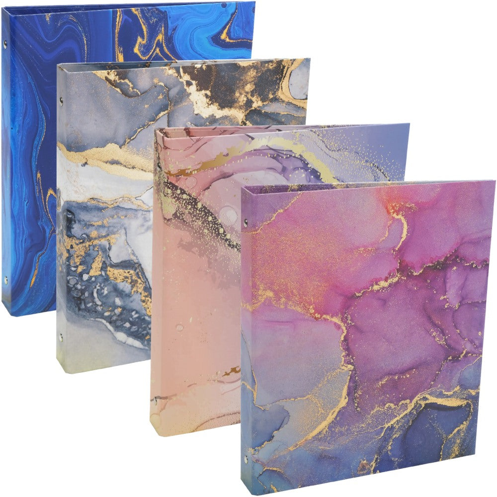 Global 3-Ring Decorative Binders, 1in Round Rings, Assorted Marble, Pack Of 4 Binders