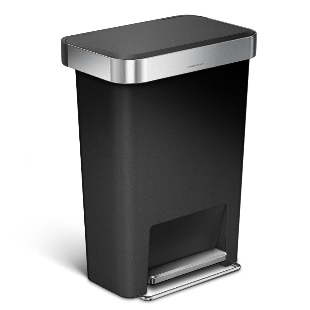simplehuman Rectangular Step Can With Liner Pocket, 12 Gallons, Black Plastic