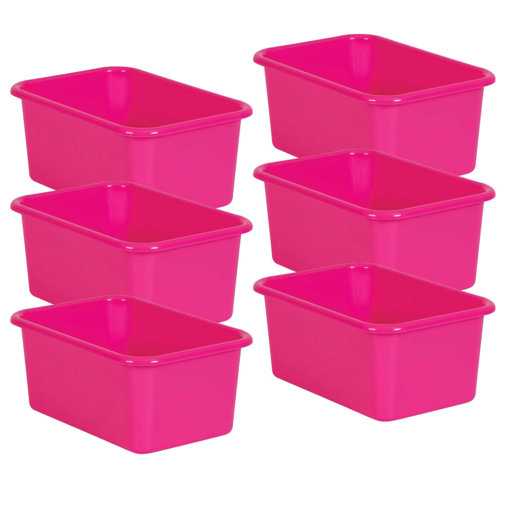 Teacher Created Resources Small Plastic Storage Bins, 5inH x 11-3/8inW x 7-3/4inD, Pink, Pack Of 6