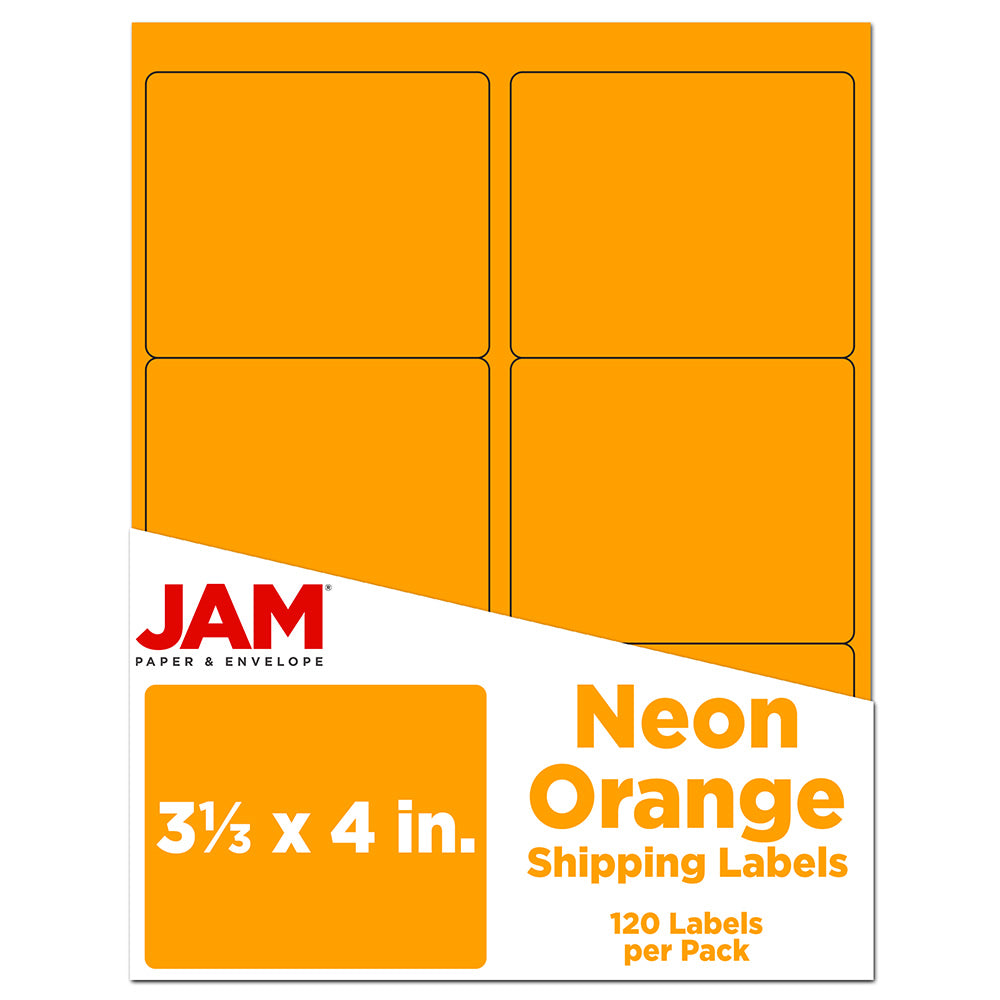 JAM Paper Mailing Address Labels, Rectangle, 3 1/3in x 4in, Neon Orange, Pack Of 120