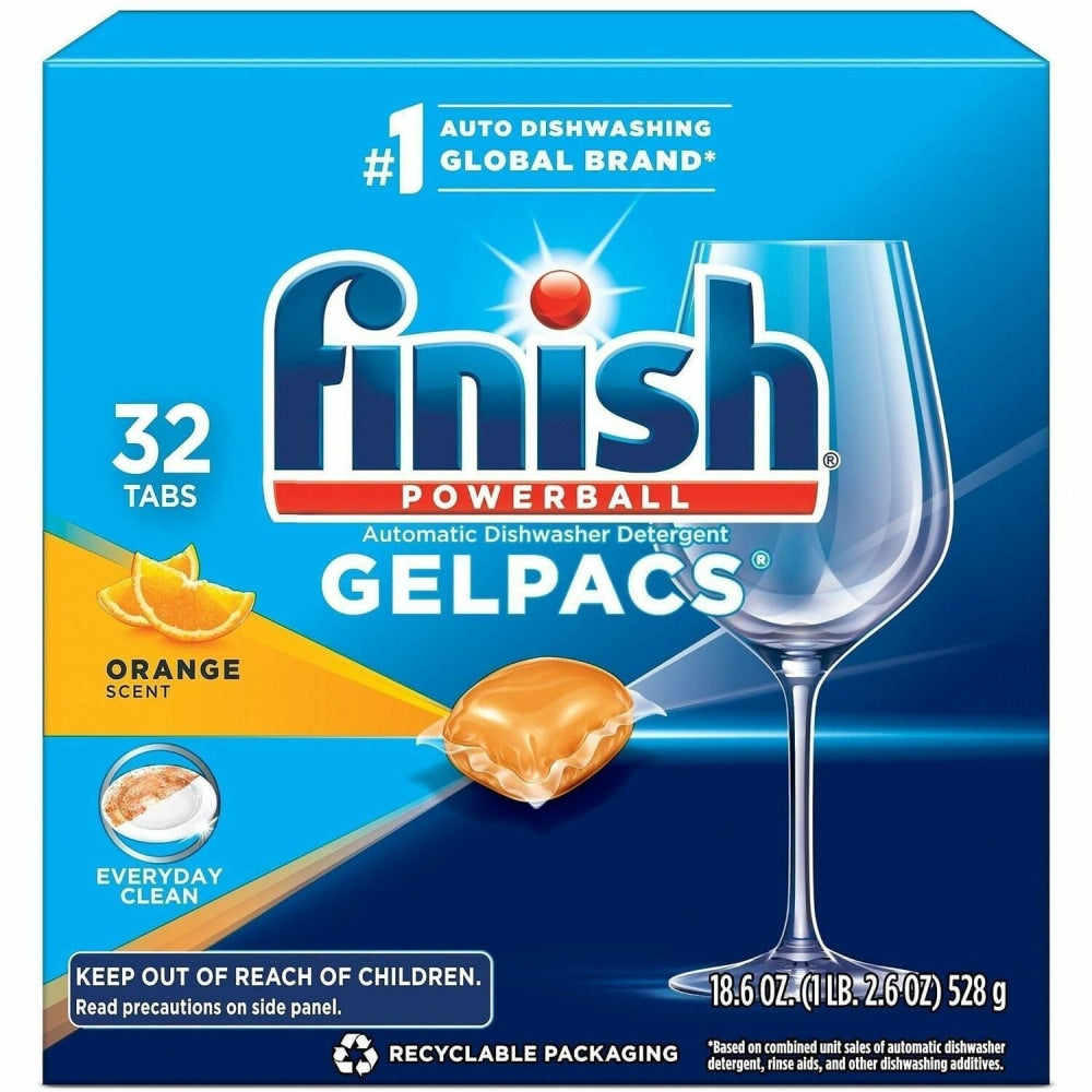 Finish Dishwasher Gel Packs, Orange Scent, 1.3 Oz, Box Of 32 Packs