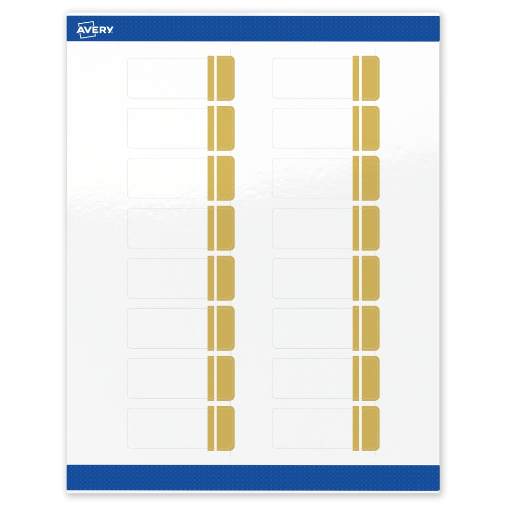 Avery Print-To-The-Edge Labels & Sure Feed, S00-D1Z-PRWGP10, 1in x 2-5/8in, Glossy White, Preprinted Double Dipped Gold Edge Design, Pack Of 160