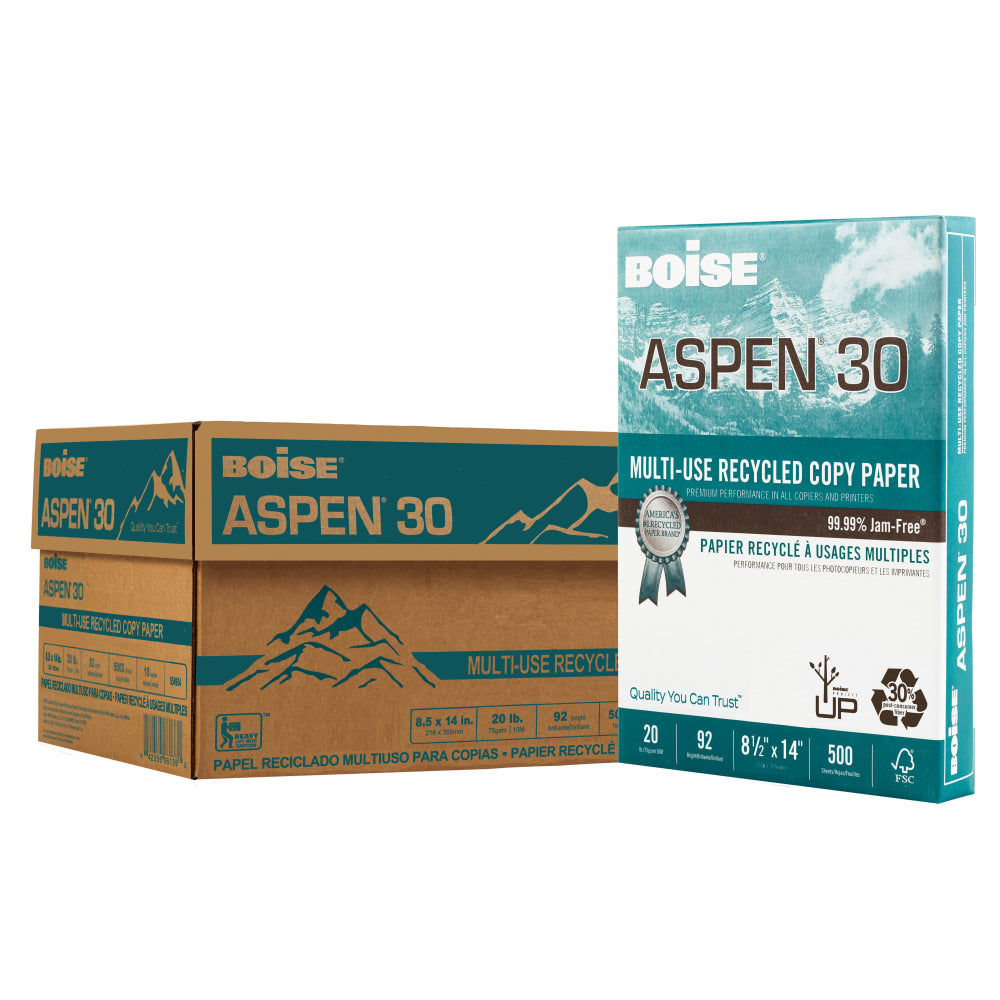 Boise ASPEN 30 Multi-Use Printer & Copy Paper, 10 Reams, White, Legal (8.5in x 14in), 5000 Sheets Per Case- 054904-CTN