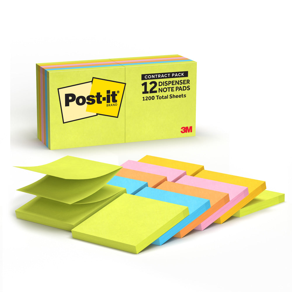 Post-it Sticky Pop-Up Notes, 3 in x 3 in, 12 Pads, 100 Sheets/Pad, School and Office Supplies