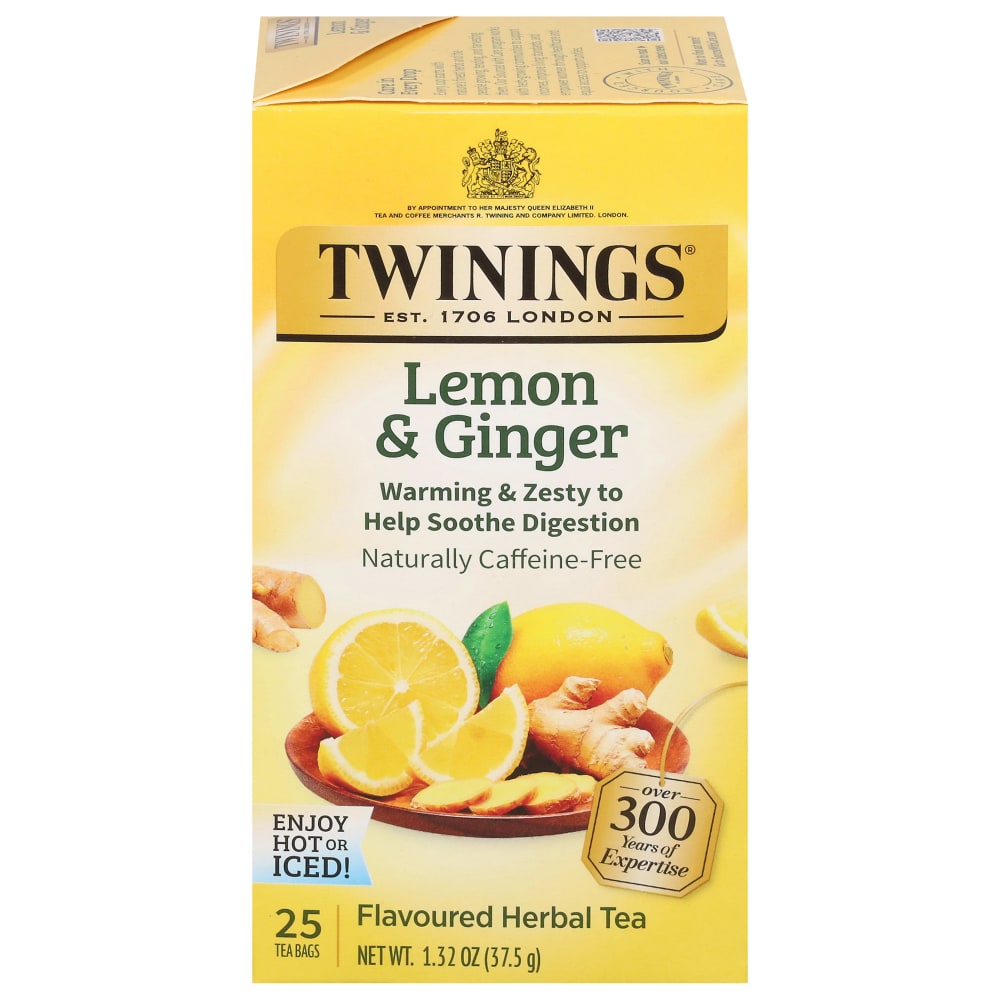 Twinings Lemon & Ginger Herbal Tea Bags, 25/Box
