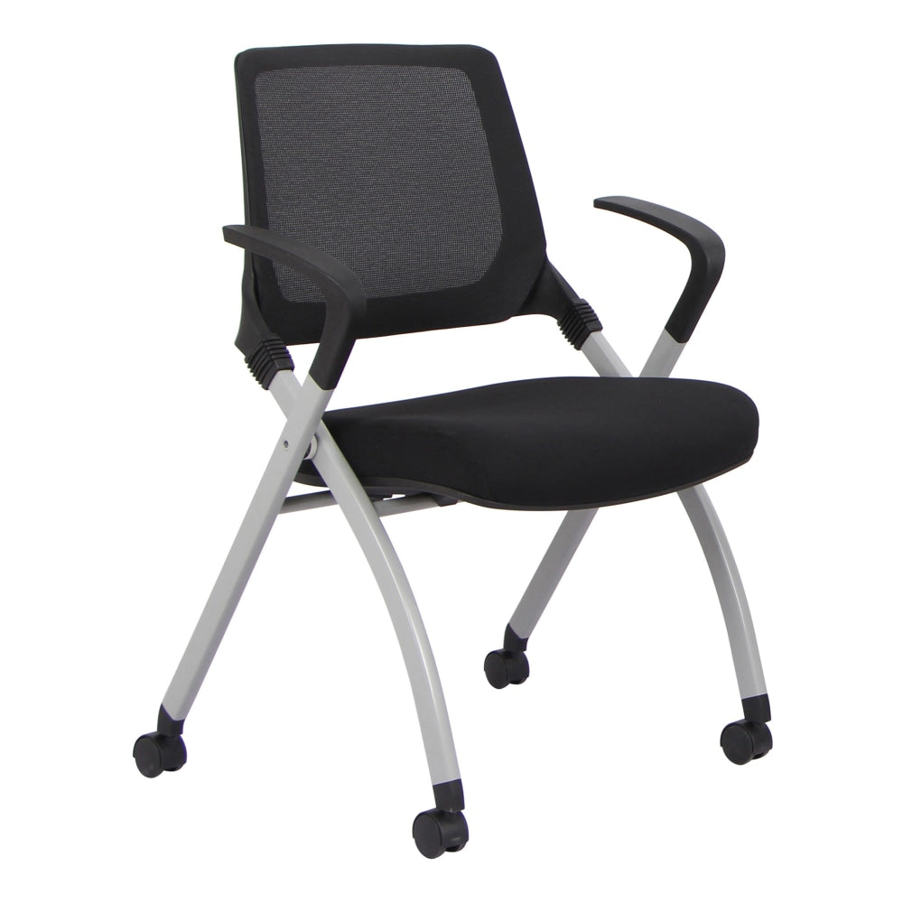 WorkPro AnyPlace Mesh/Fabric Folding Nesting Chairs, Black, Pack Of 2 Chairs, BIFMA Compliant