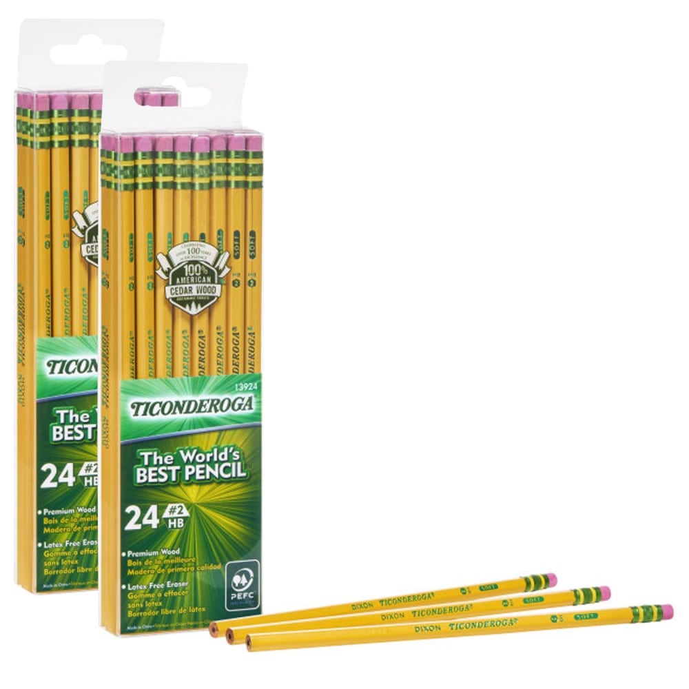 Ticonderoga Pencils, #2 Soft, Yellow, 24 Pencils Per Pack, Set Of 2 Packs