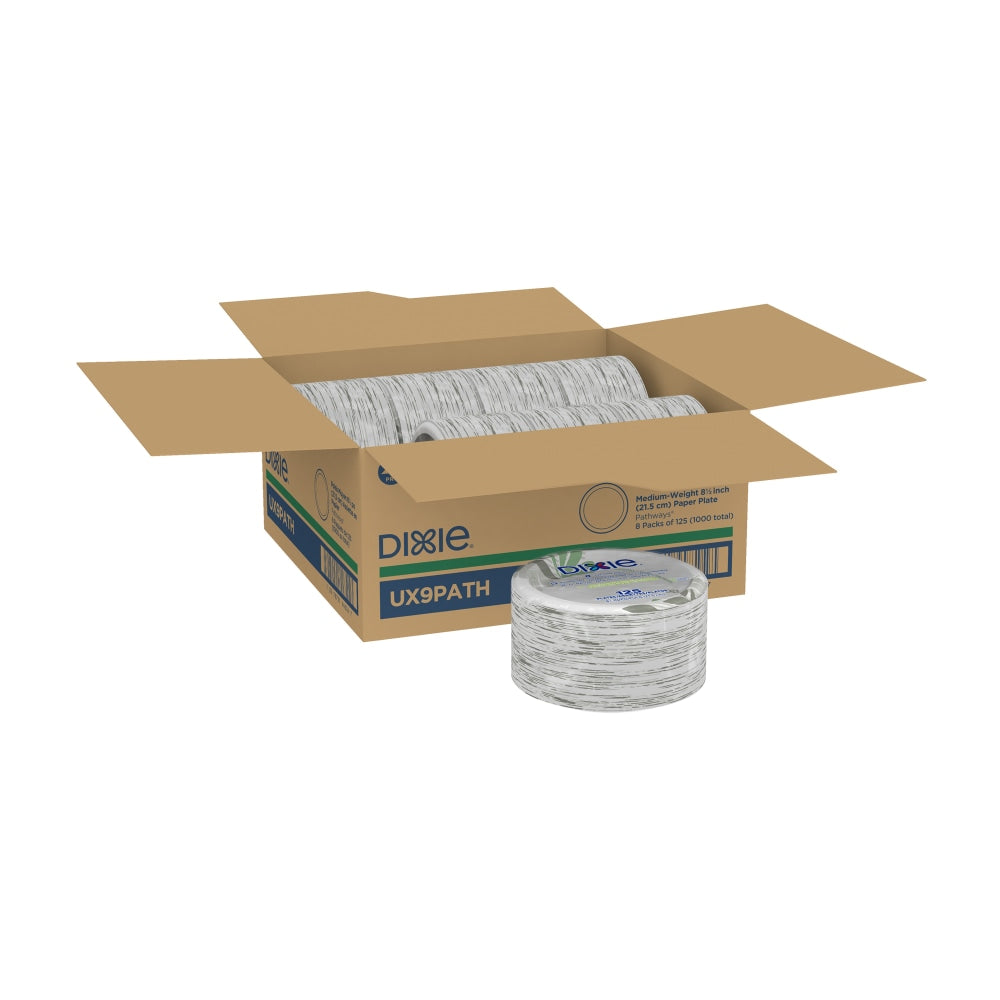 Dixie 8-1/2in Medium-Weight Paper Plates, Pathways Design, 1,000 Count (125 Plates per Pack, 8 Packs per Case)