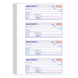 Adams Carbonless 2-Part Spiral Money/Rent Receipt Book, 7 5/8in x 11in, Book Of 200 Sets